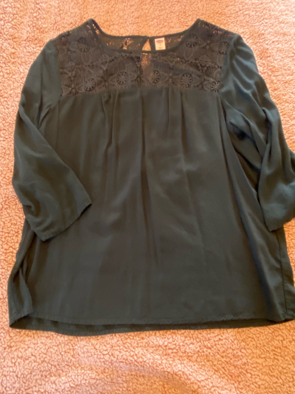 Old Navy Dark Green Crochet-Yoke Blouse